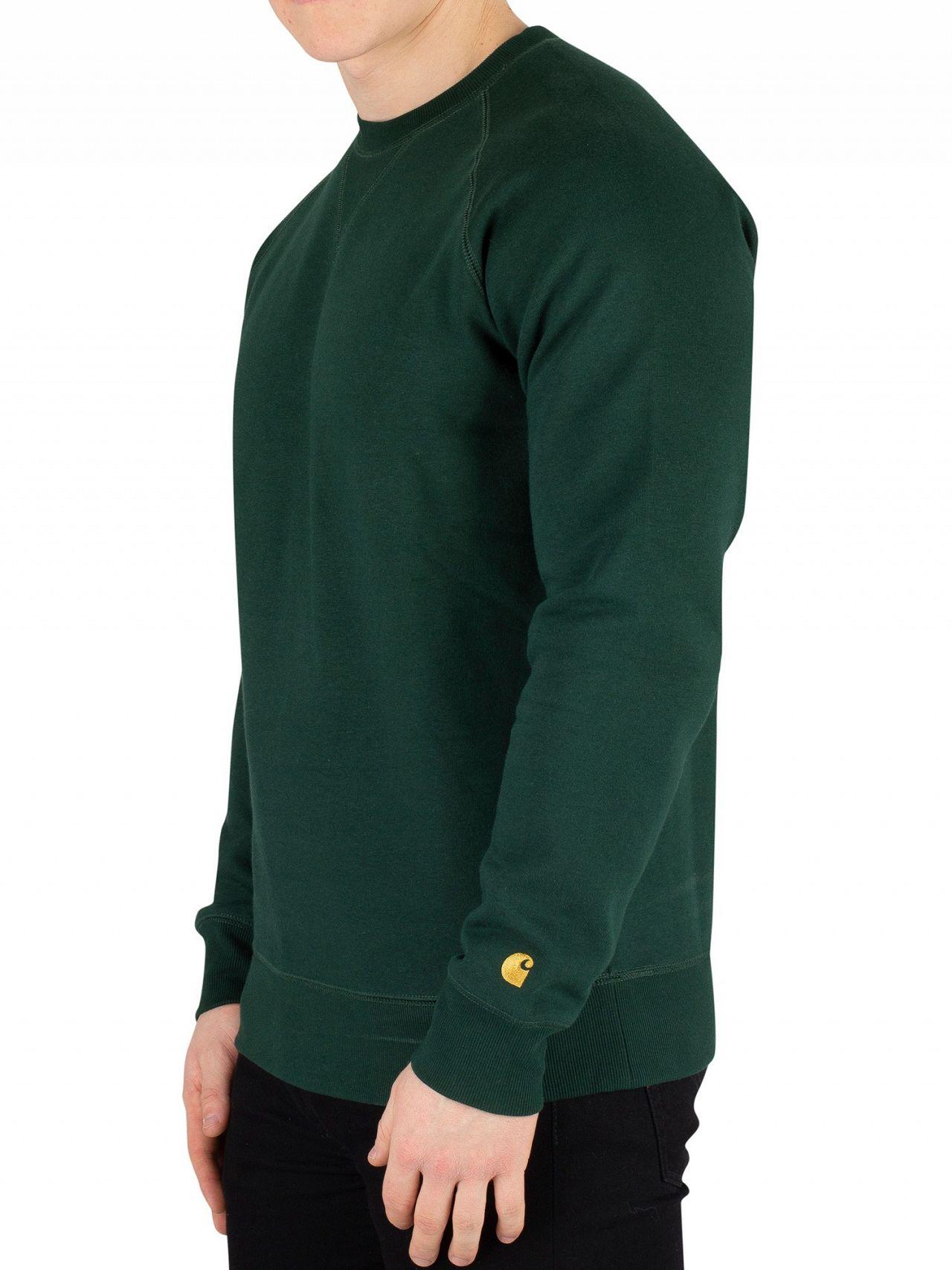 Carhartt WIP Cotton Men's Chase Sweatshirt, Green Men's Sweatshirt In
