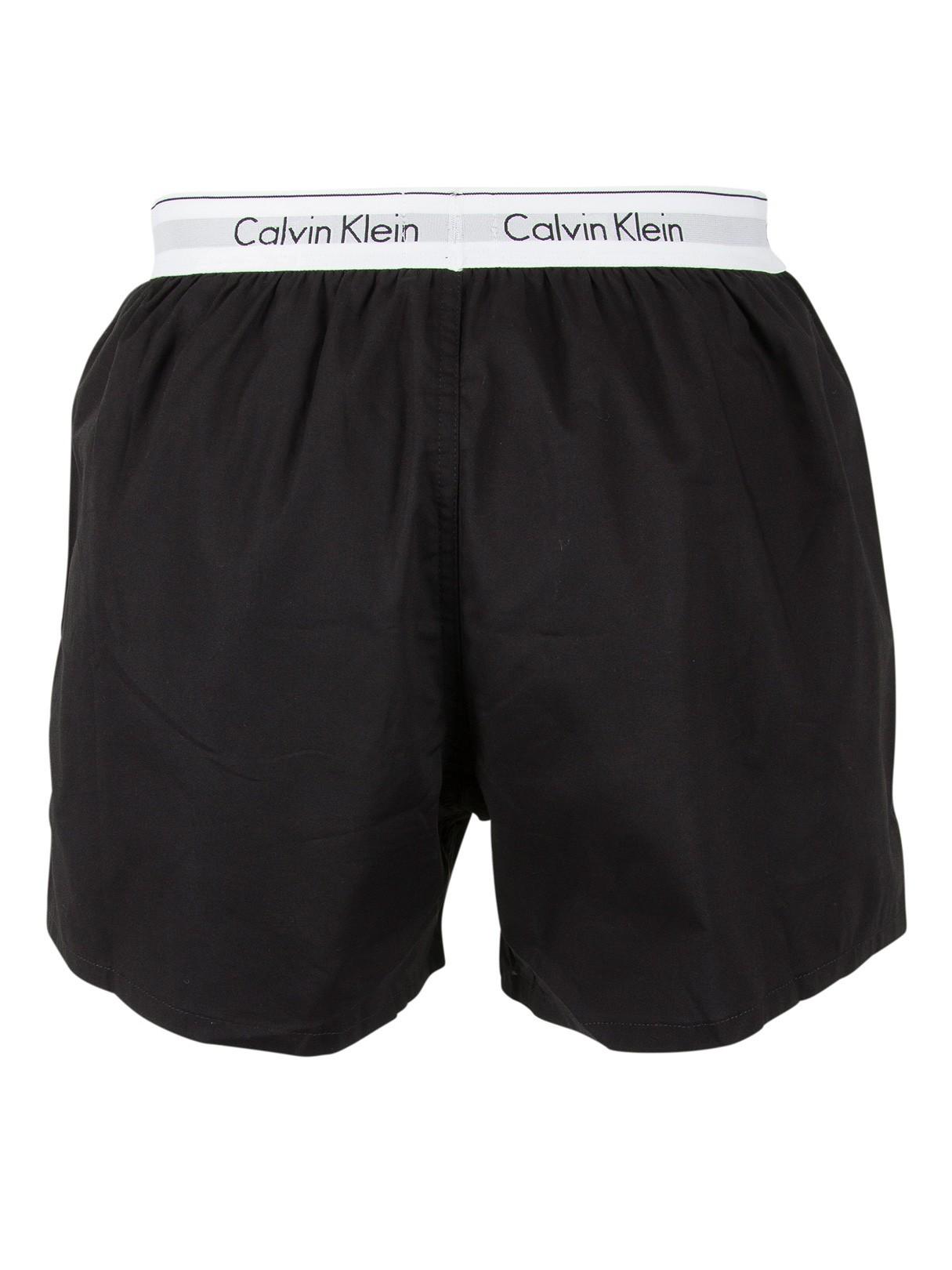 Calvin Klein 2 Pack Logo Slim Fit Woven Boxers in Black for Men