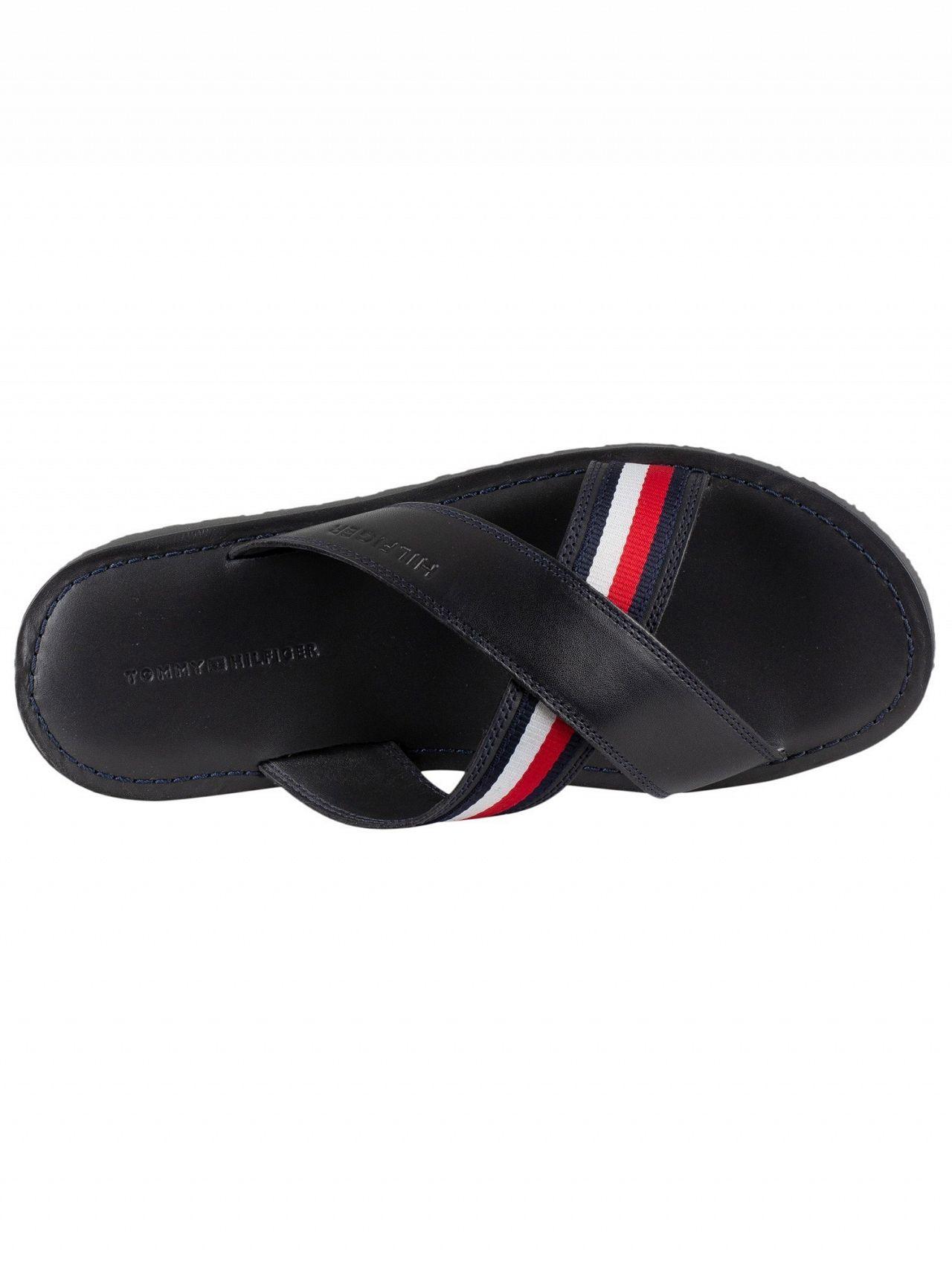 Tommy Hilfiger Midnight Criss Cross Leather Sandals in Blue for Men | Lyst