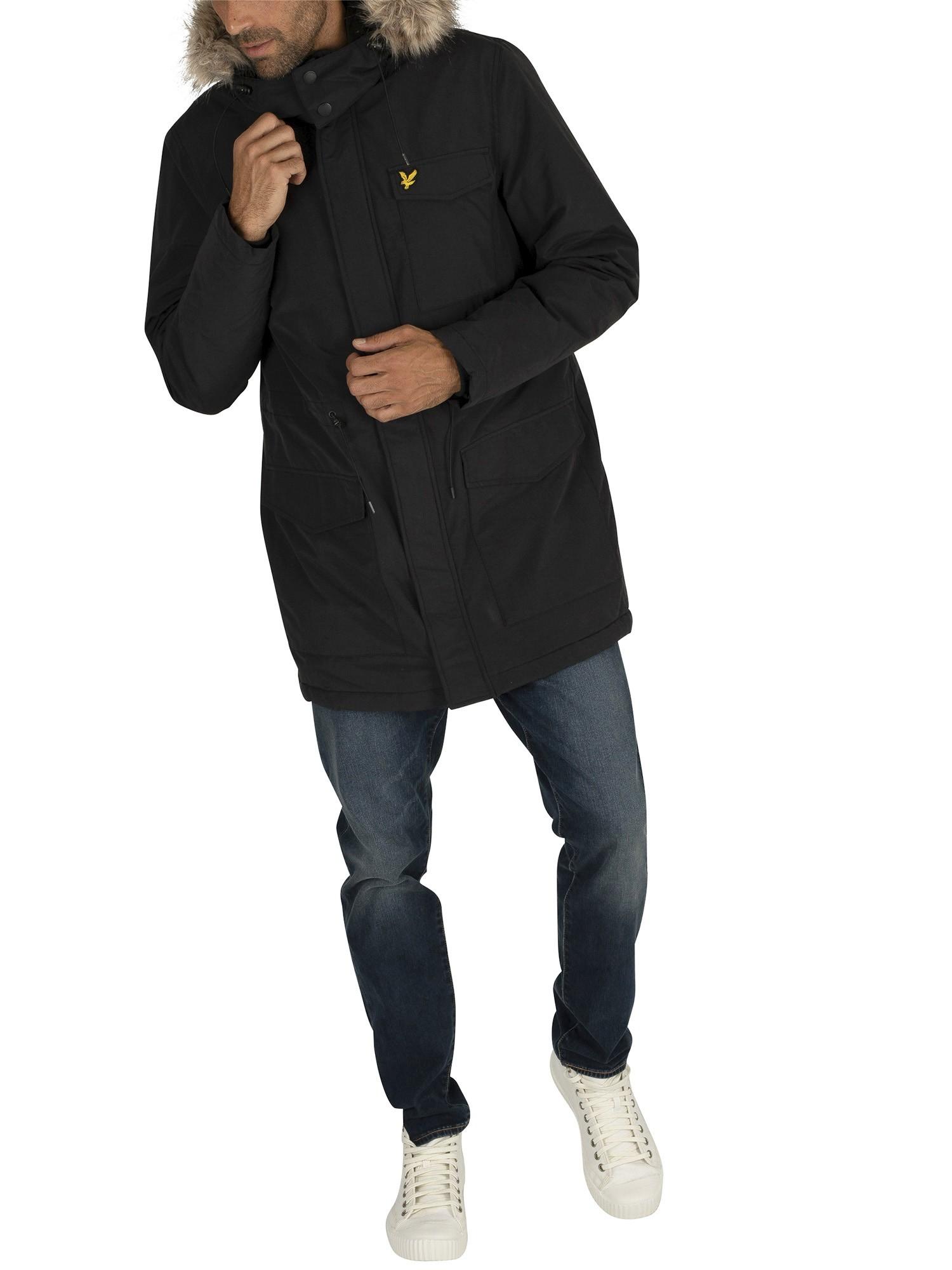 Lyle & Scott Cotton Winter Weight Microfleece Parka Jacket in Black for Men  - Lyst