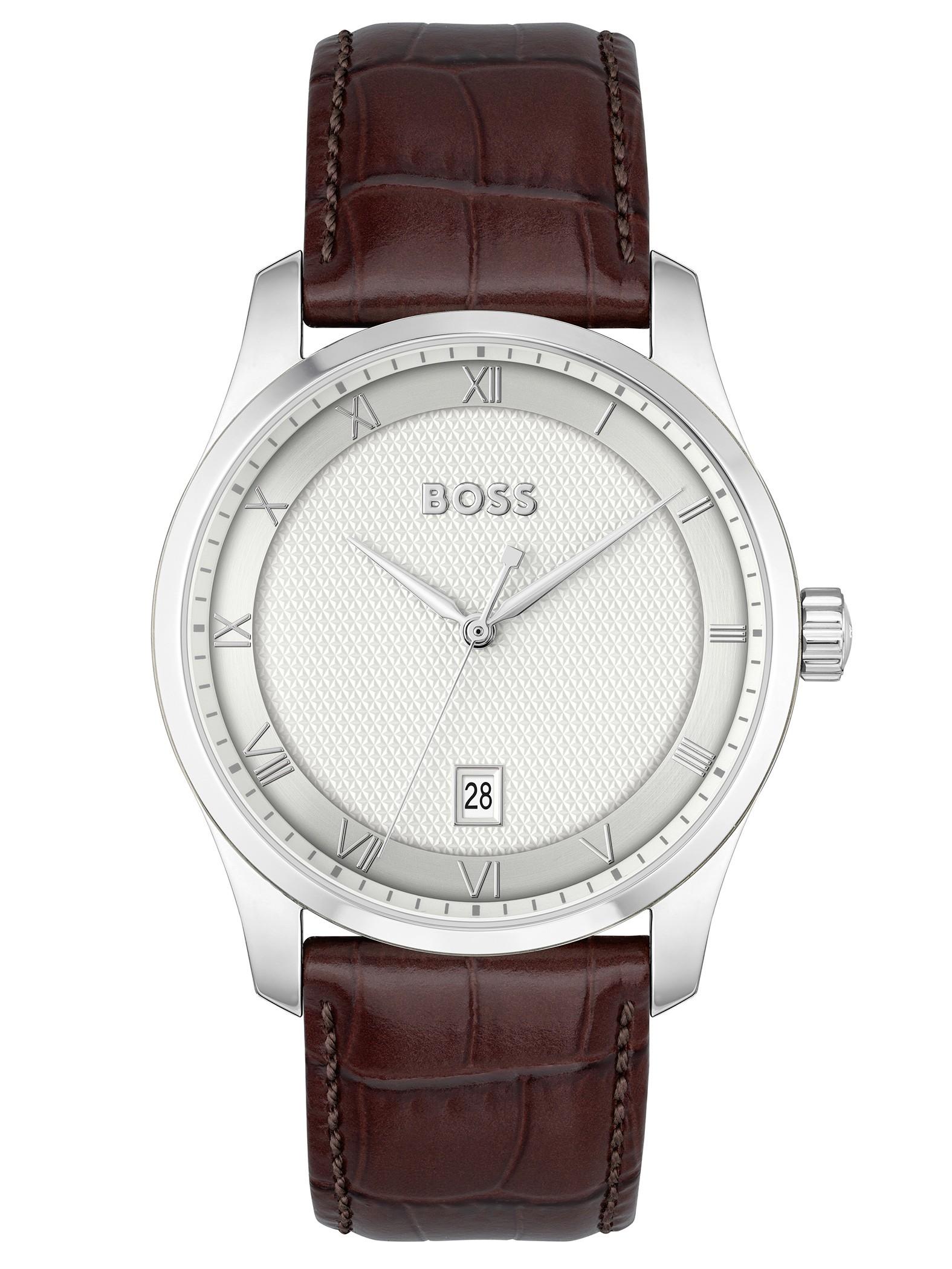 BOSS by HUGO BOSS Principle Leather Strap Watch in Gray for Men Lyst