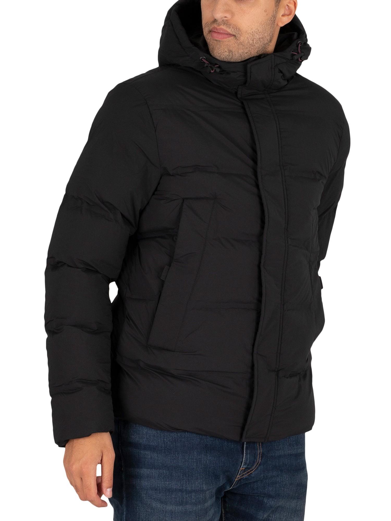 tommy hilfiger stretch nylon hooded bomber jacket in black