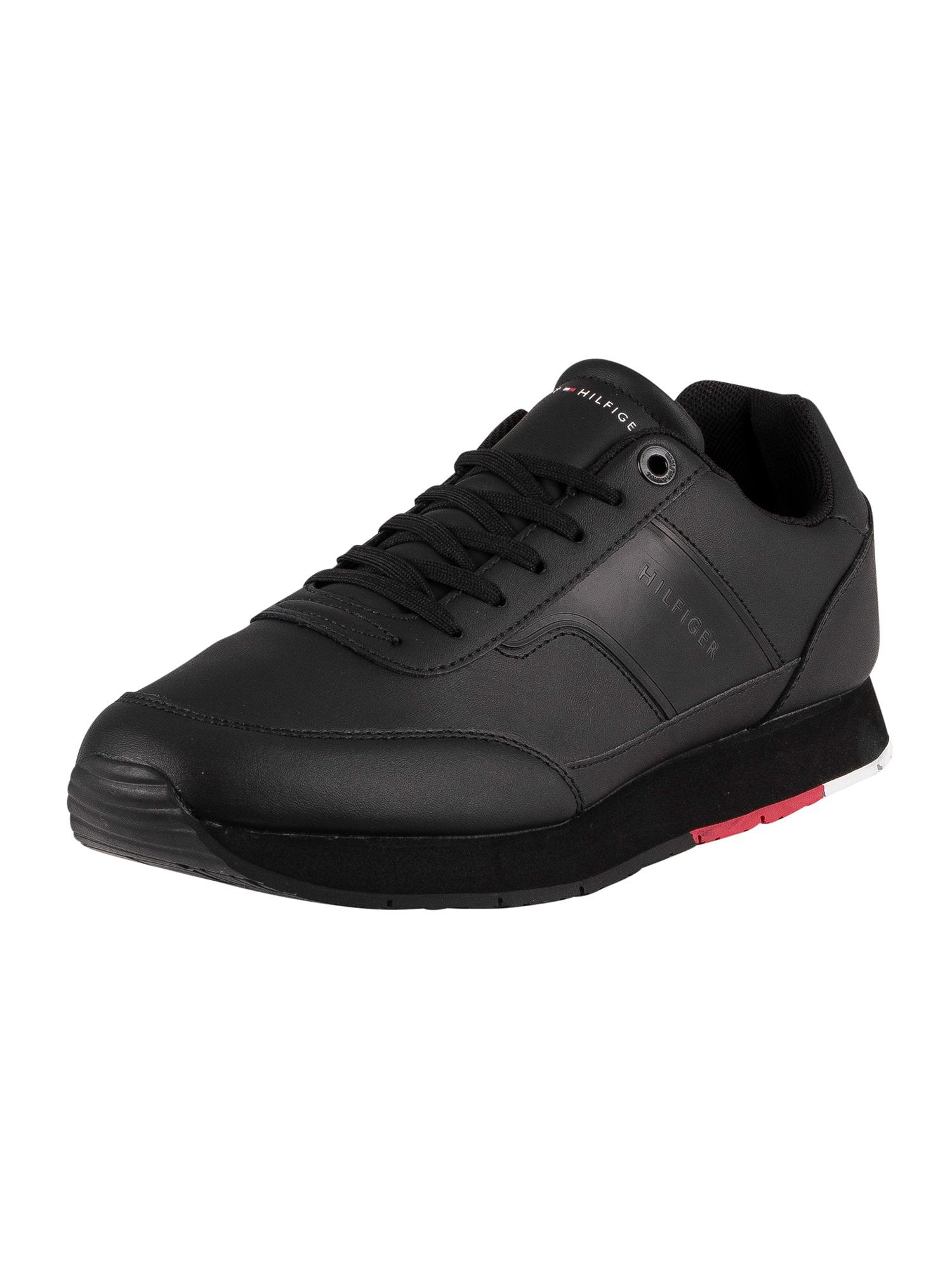Tommy Hilfiger Corporate Leather Runner Trainers in Black for Men - Lyst