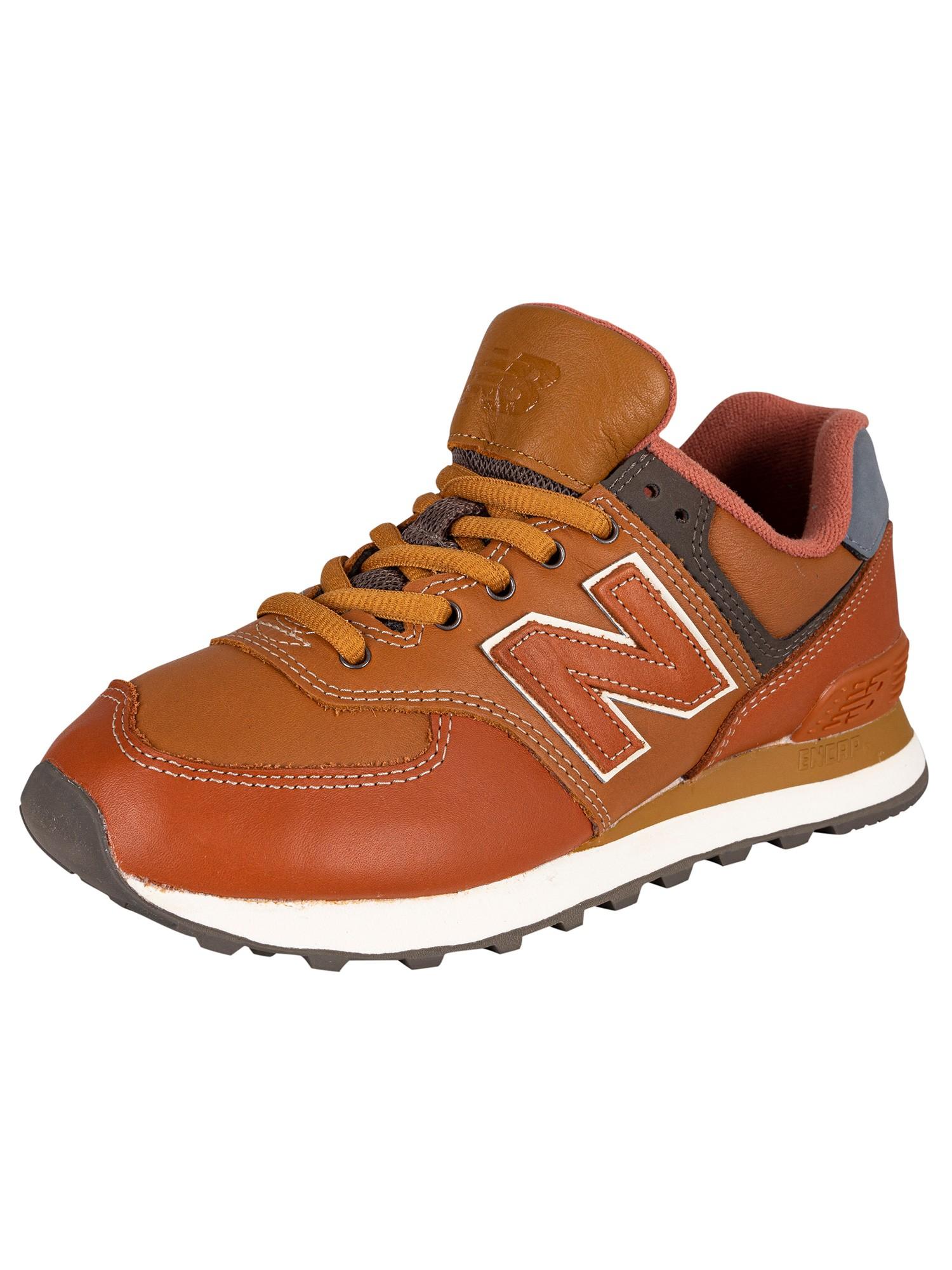 New Balance 574 Leather Trainers in Brown for Men | Lyst