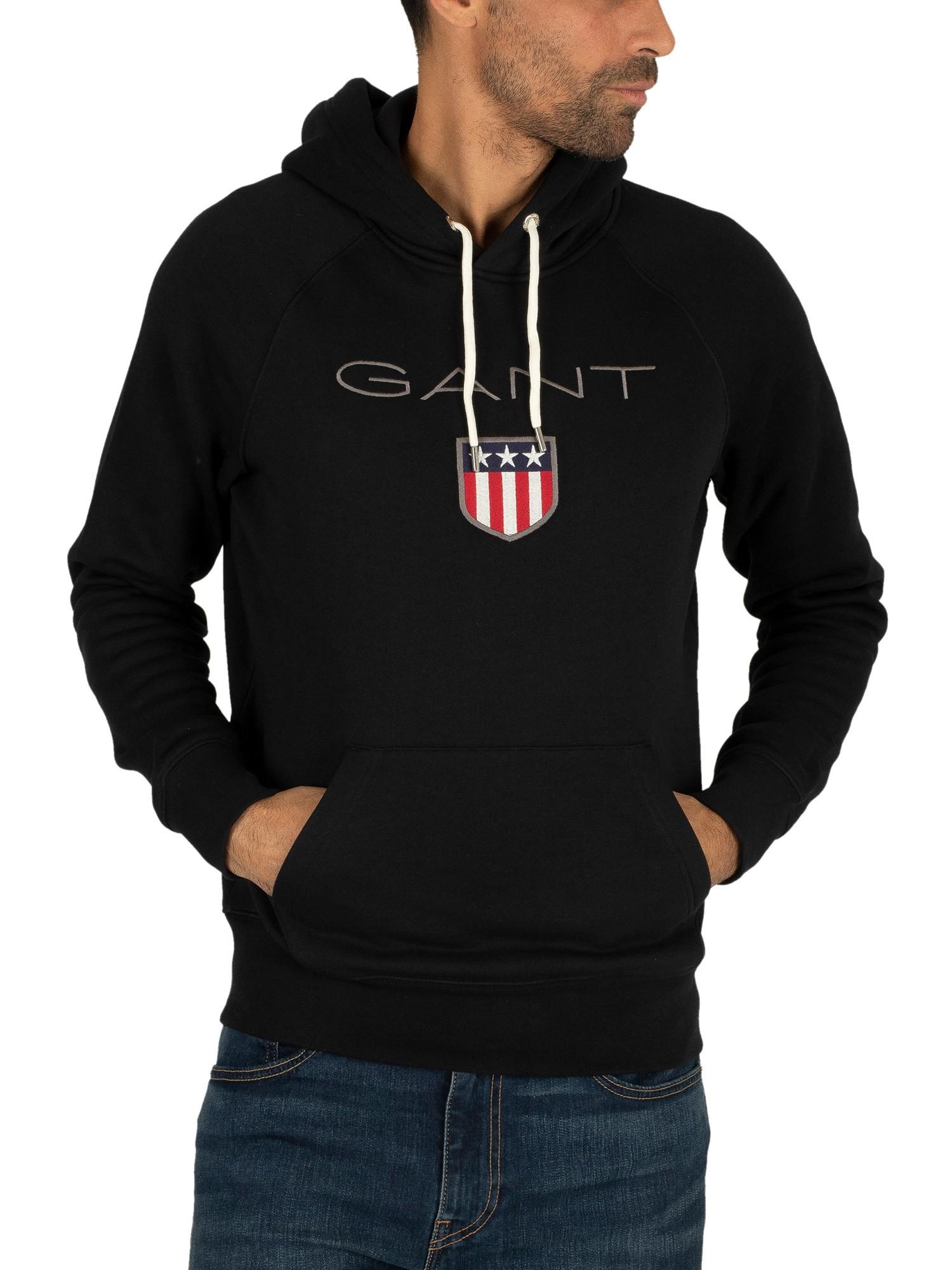 GANT Cotton Shield Pullover Hoodie in Black for Men - Lyst