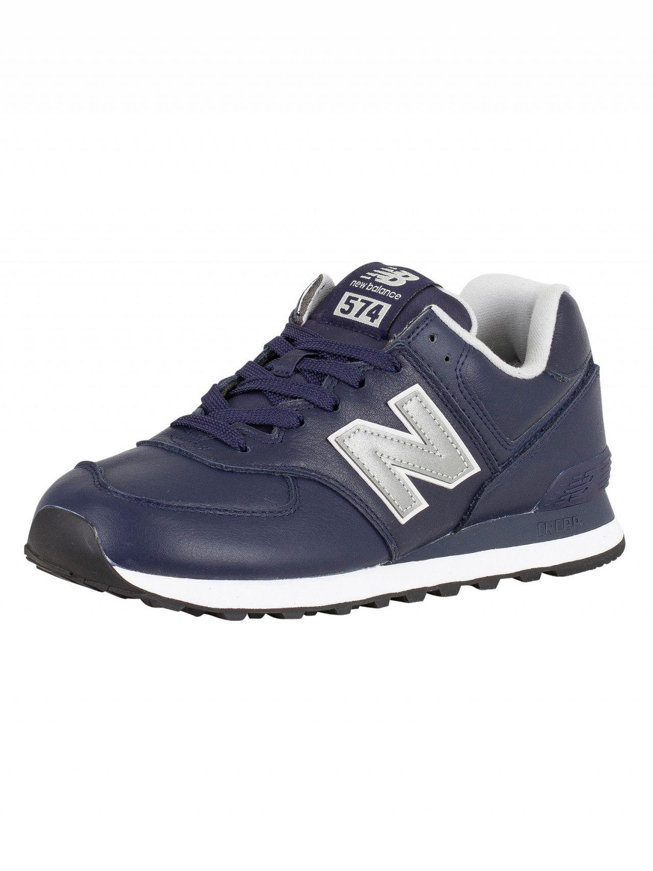 New Balance Navy 574 Leather Trainers in Blue for Men | Lyst
