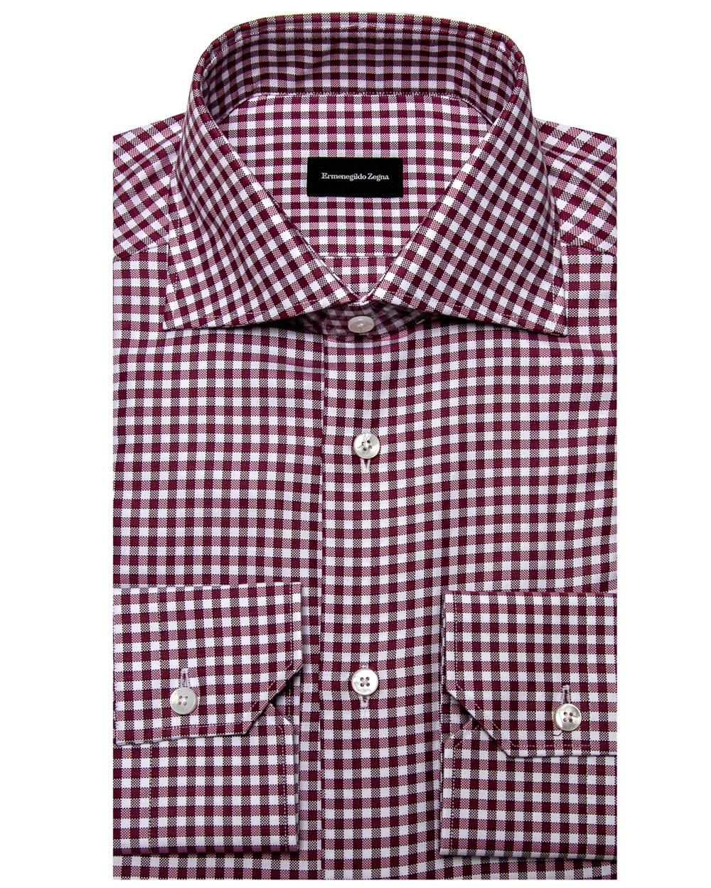 Ermenegildo Zegna Cranberry Gingham Dress Shirt 39 Metric in Black for