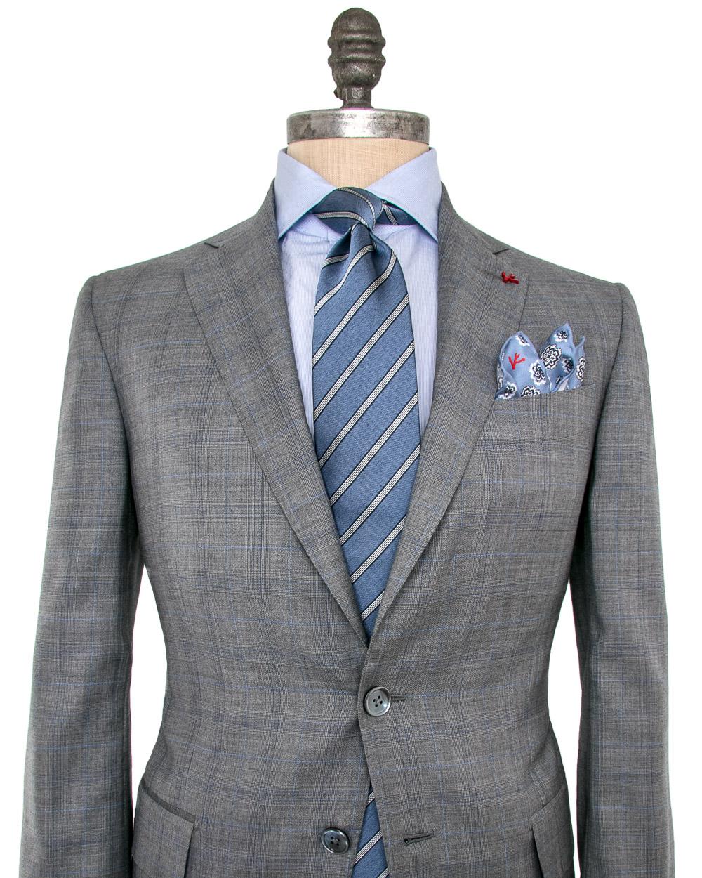 Isaia Wool Grey Glen Plaid With Blue Windowpane Suit in Gray for Men - Lyst