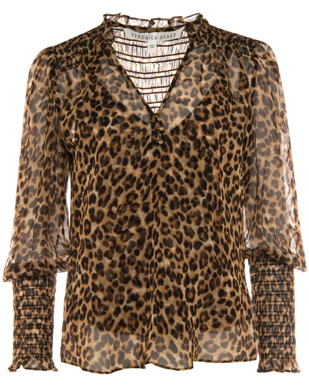 Veronica Beard Jaz Silk Leopard Print Blouse in Black/Brown/Animal ...