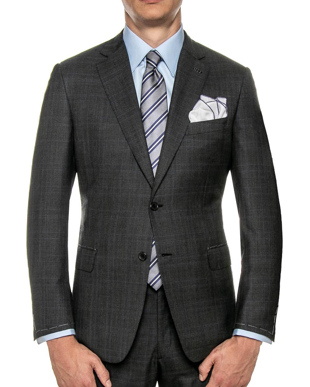 Brioni Wool Charcoal Glen Plaid With Blue Windowpane Suit 50r Itl in ...