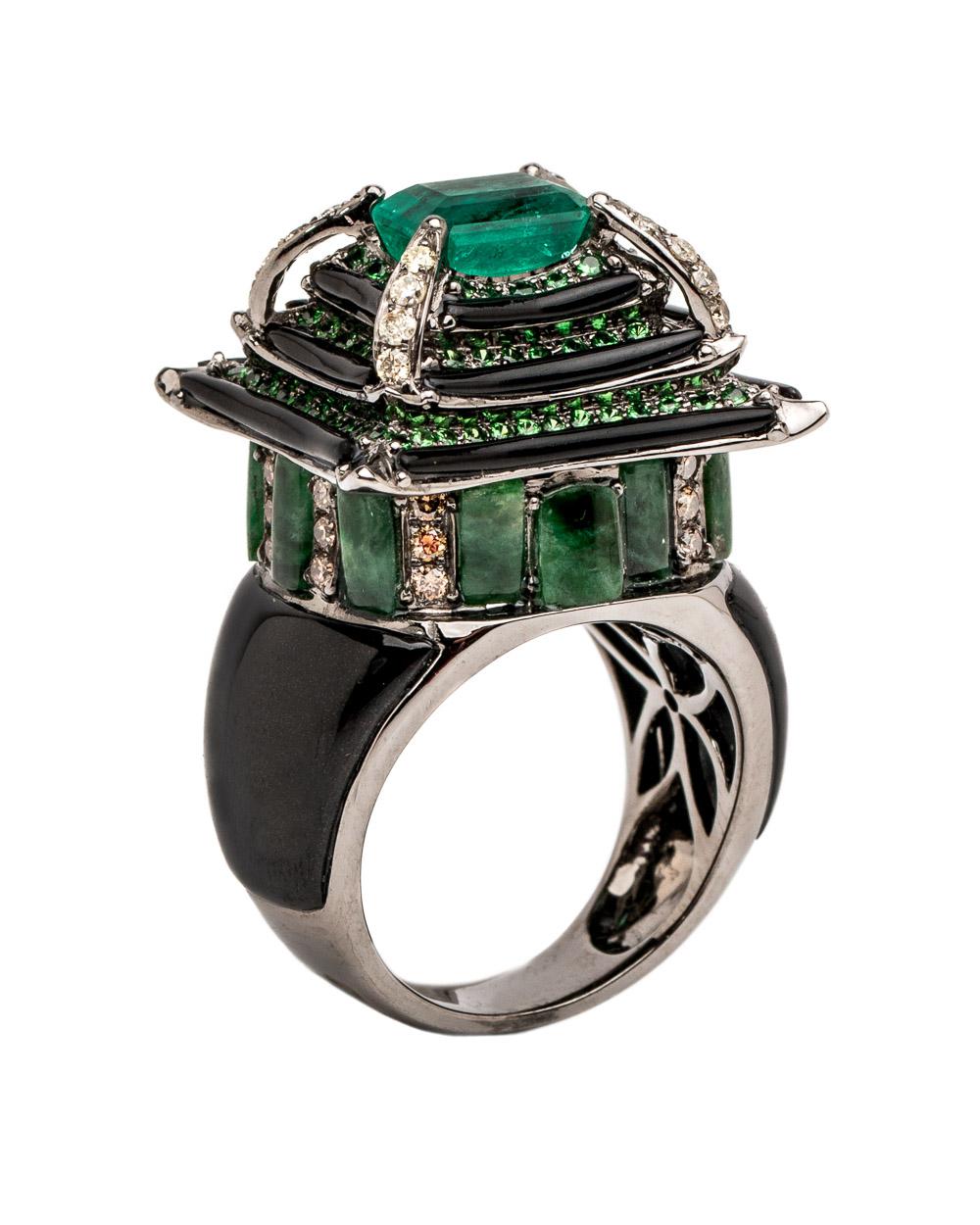 Wendy Yue Green And Black Jade Pagoda Ring Lyst