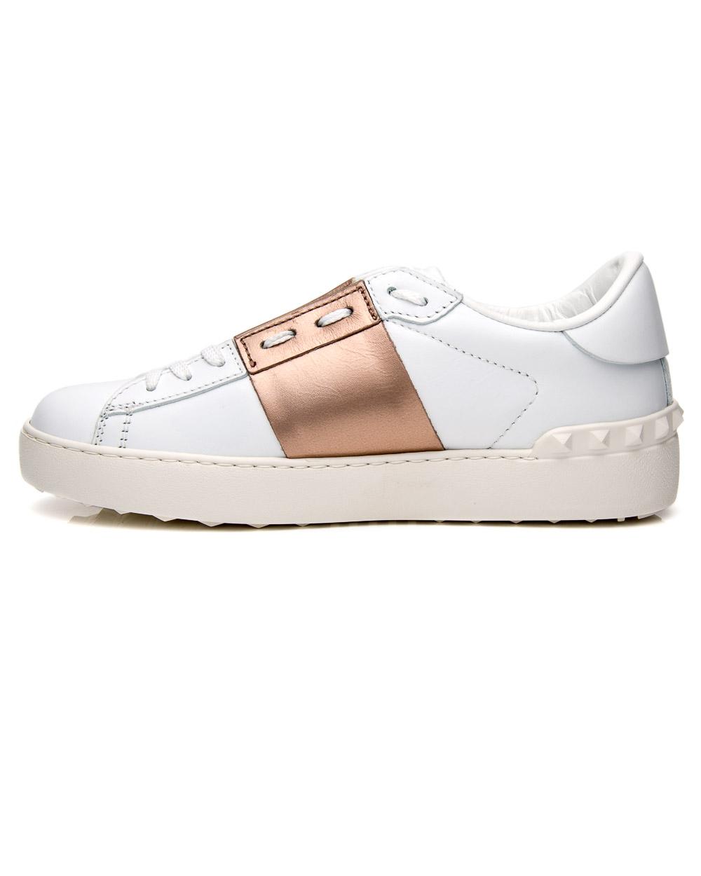 Lyst - Valentino Open Metallic Leather Sneakers in White - Save 68%