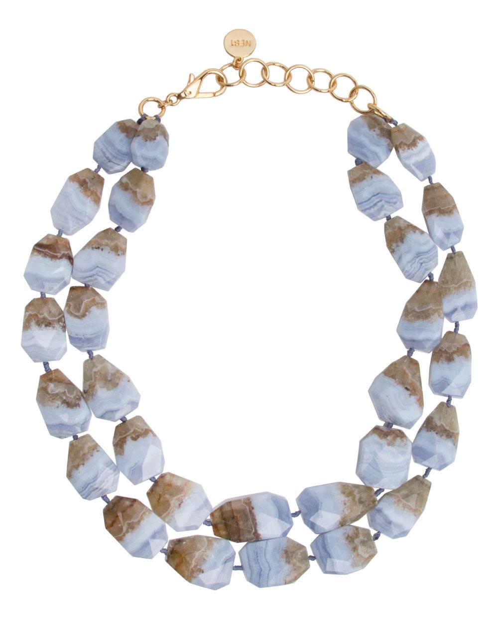 Blue lace agate and green agate two-stranded necklace /& earring set