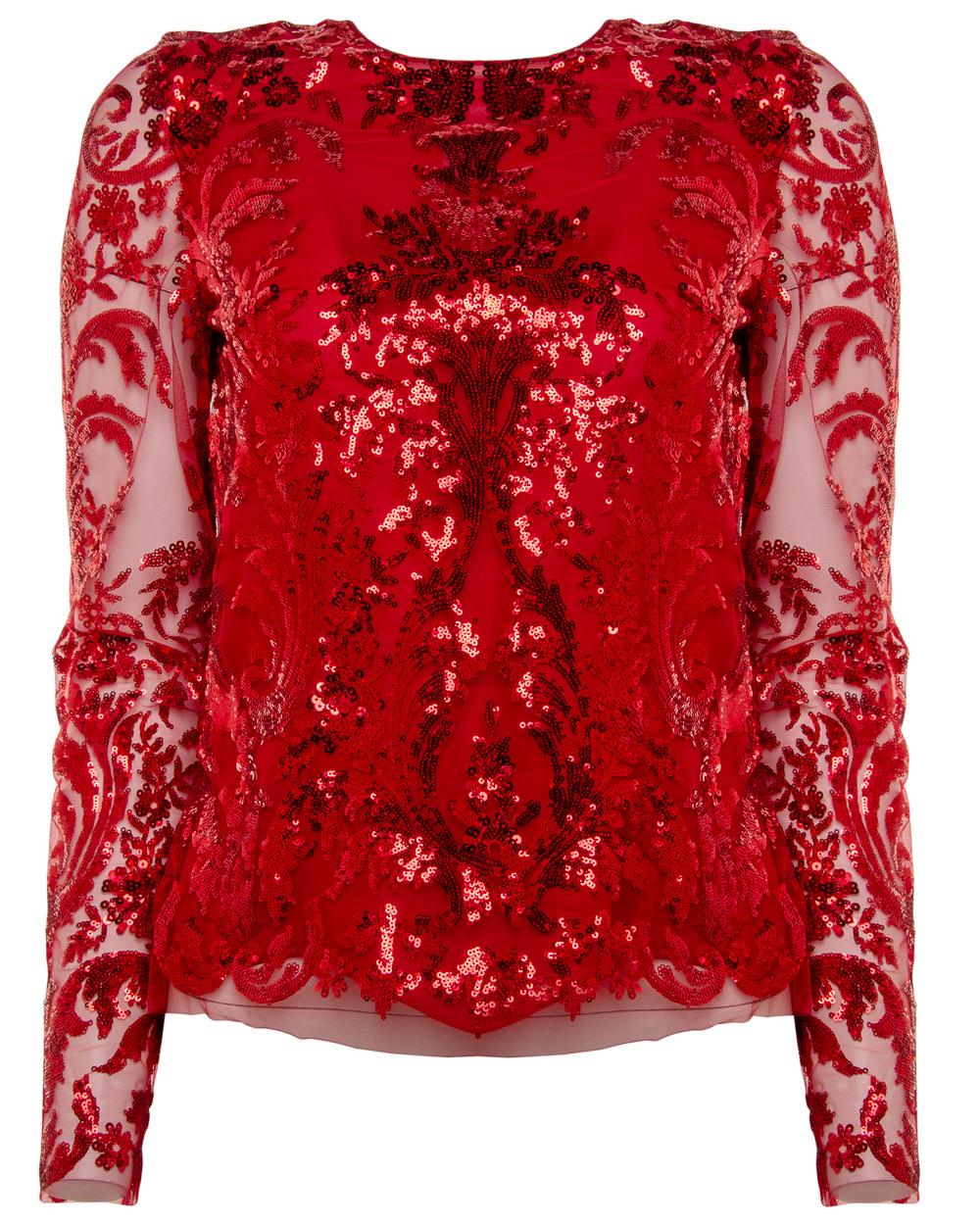 red sequin long sleeve top