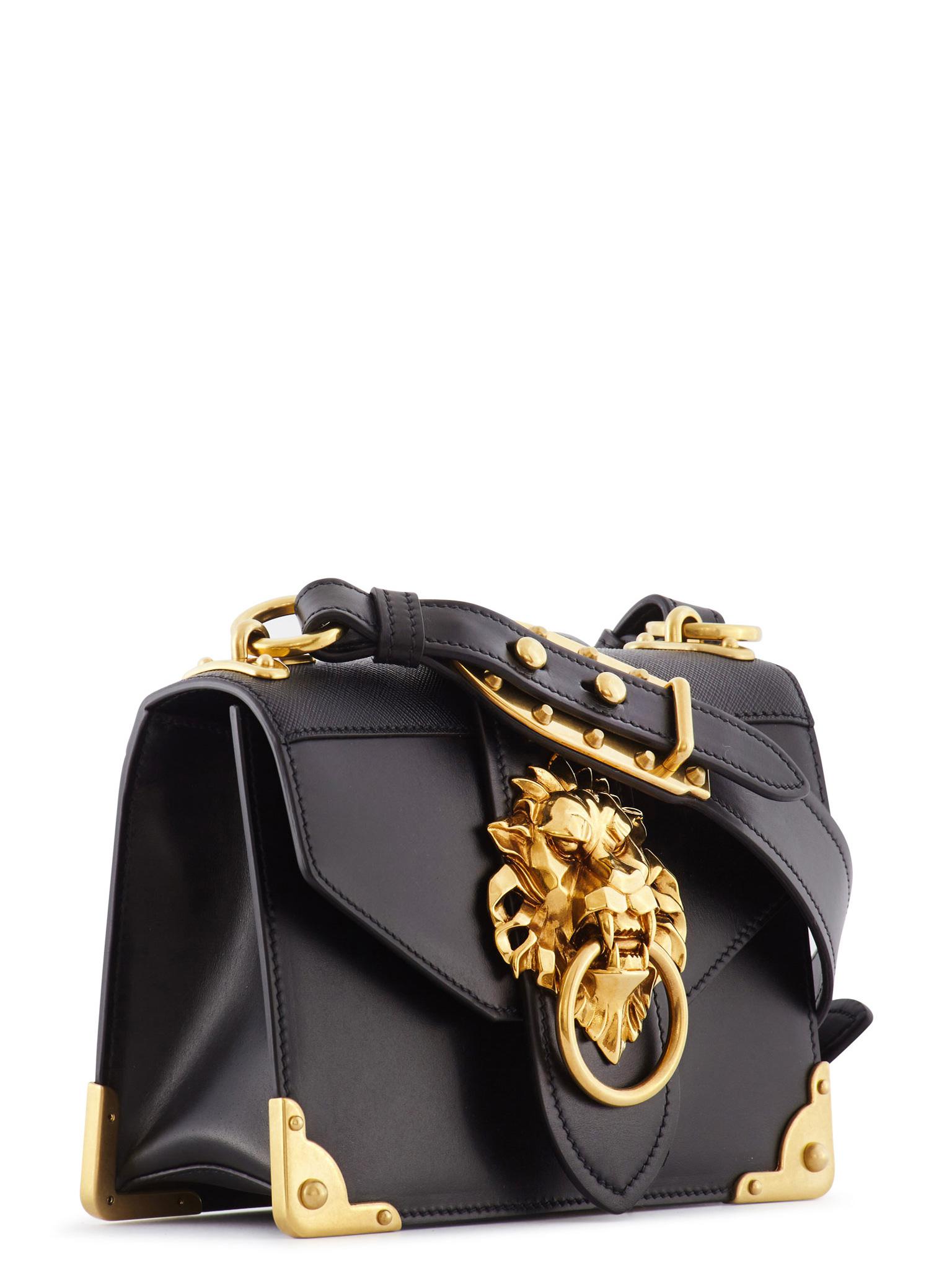 Prada Cahier Lion Head Leather Bag in Black - Lyst