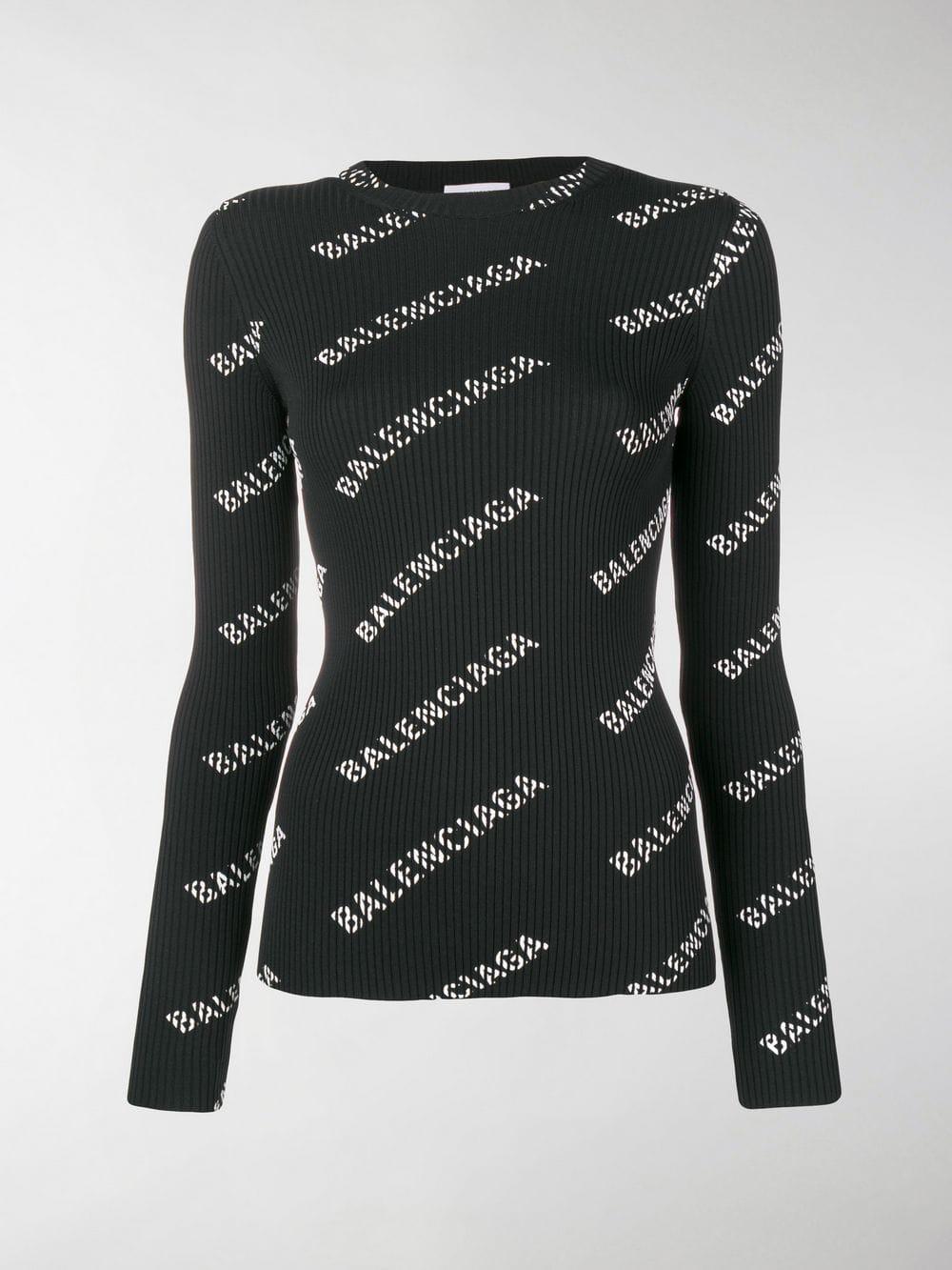 Balenciaga Logo Crewneck Sweater in Black - Lyst