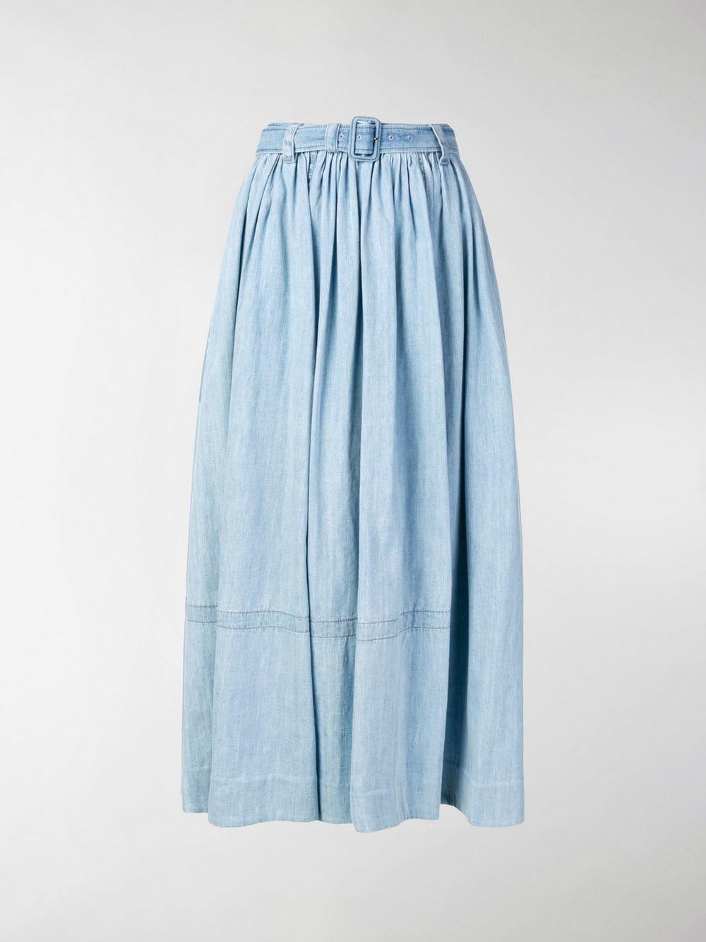 Prada Long Denim Skirt in Blue | Lyst