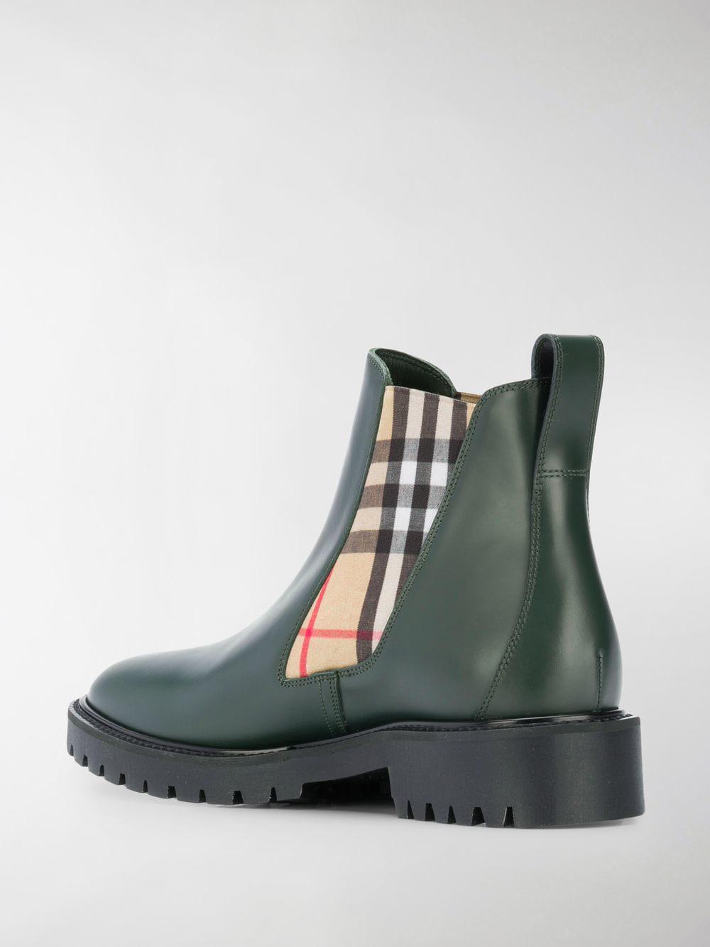 vintage check detail leather chelsea boots