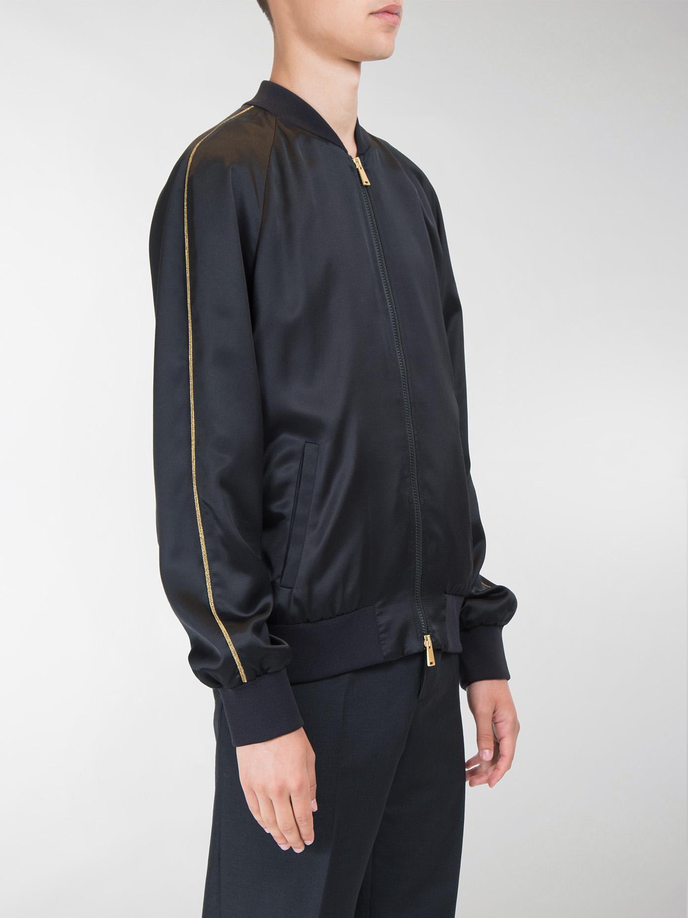 Versace Satin Bomber Jacket Medusa Studs On Back in Black for Men - Lyst