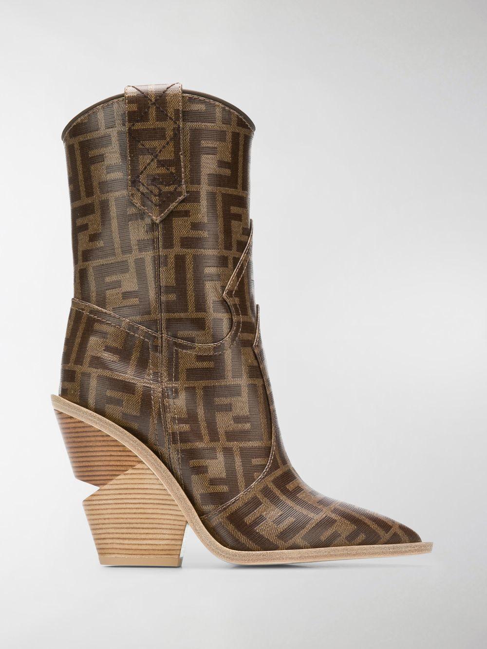 Fendi Printed Cowboy Boots in Brown | Lyst
