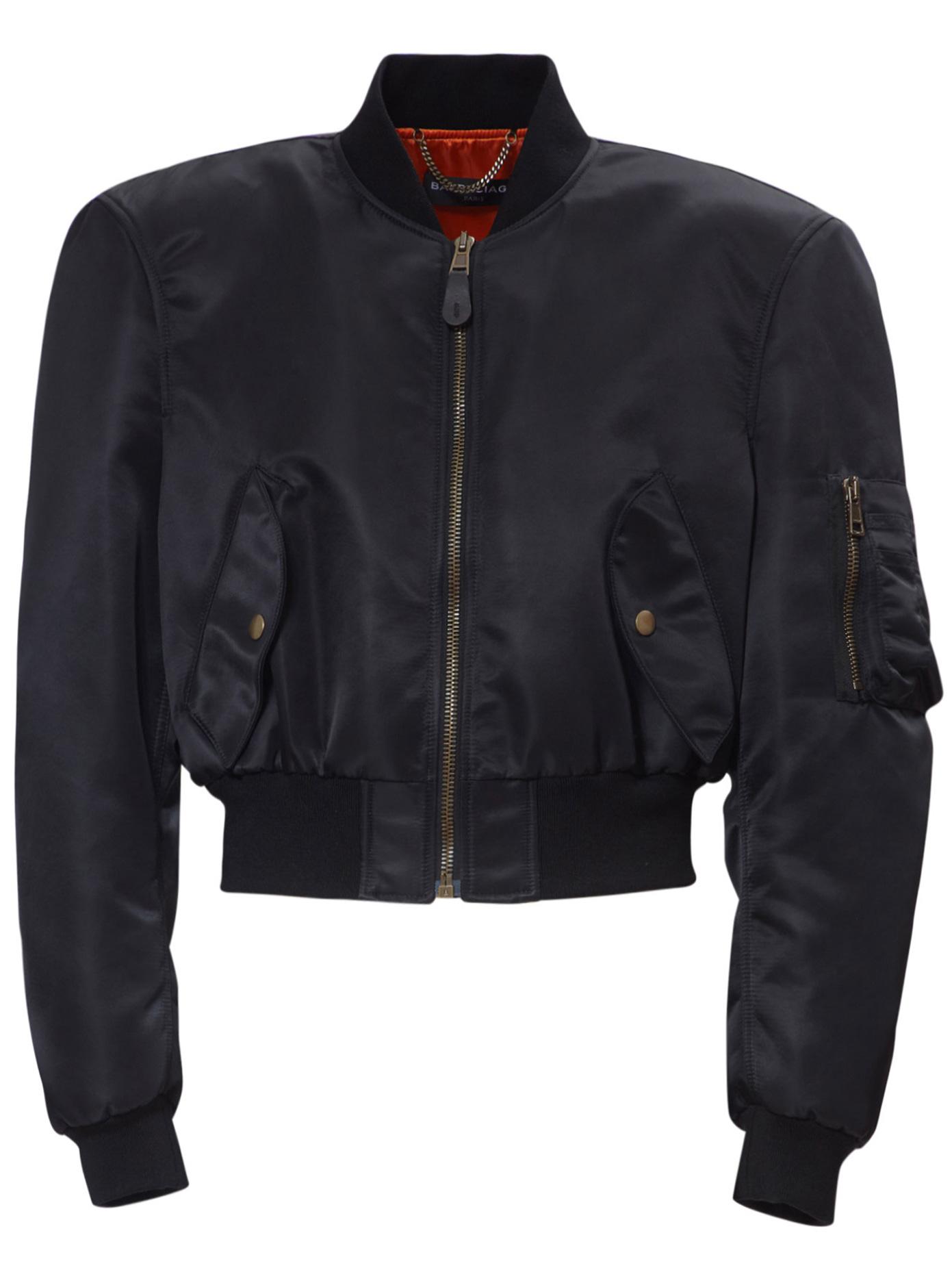 Balenciaga Cropped Nylon Bomber Jacket in Black for Men | Lyst