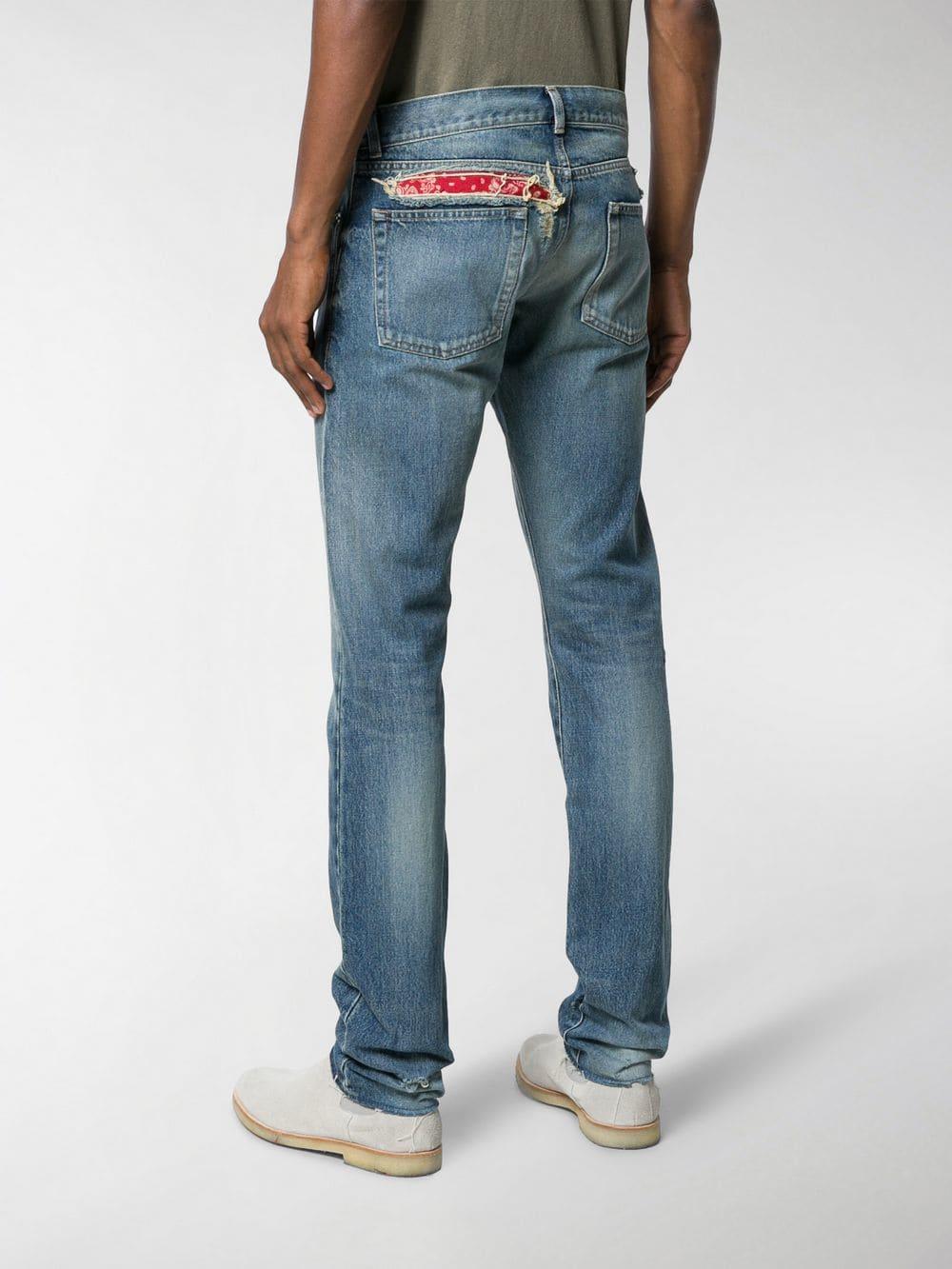 Saint Laurent Bandana Raw-edge Jeans in Blue for Men | Lyst