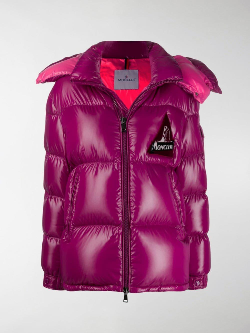 Moncler Logo Patch Puffer Jacket in Purple - Lyst