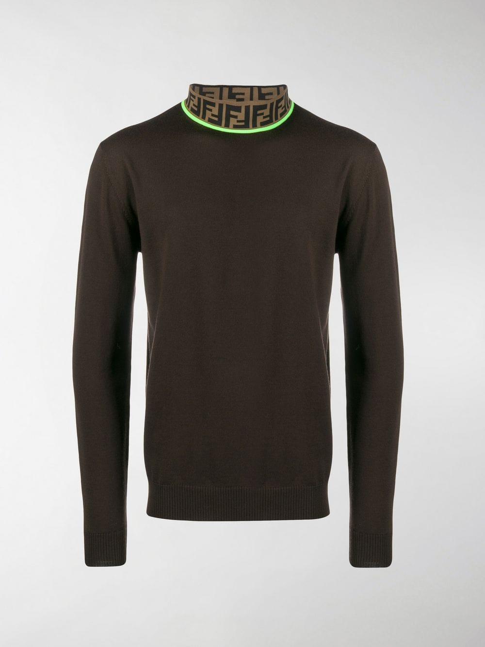 Fendi Ff Monogram Turtleneck Sweater Brown/green for Men - Lyst