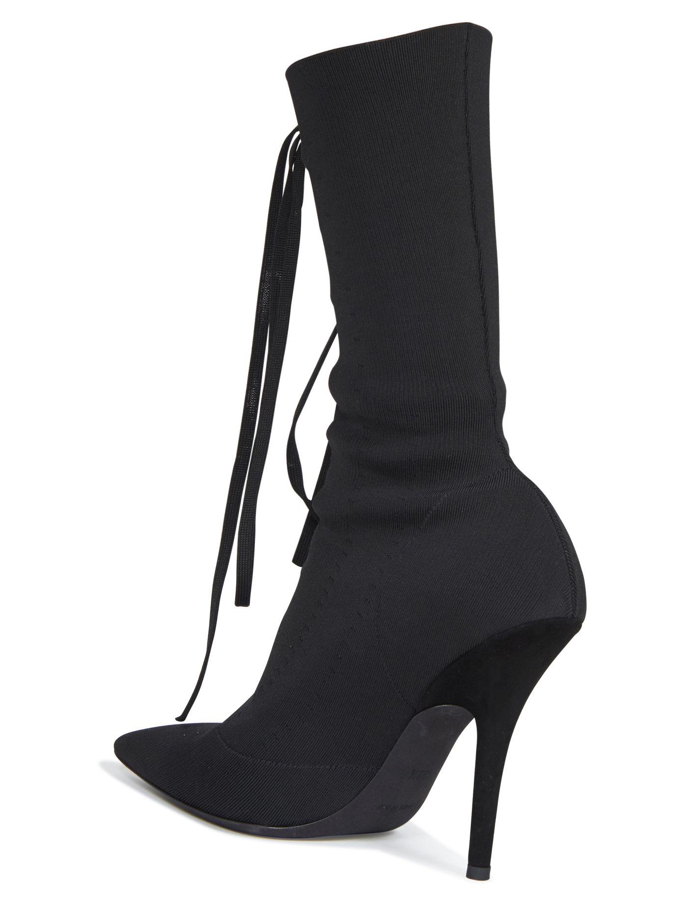 black lace up knitted ankle boots