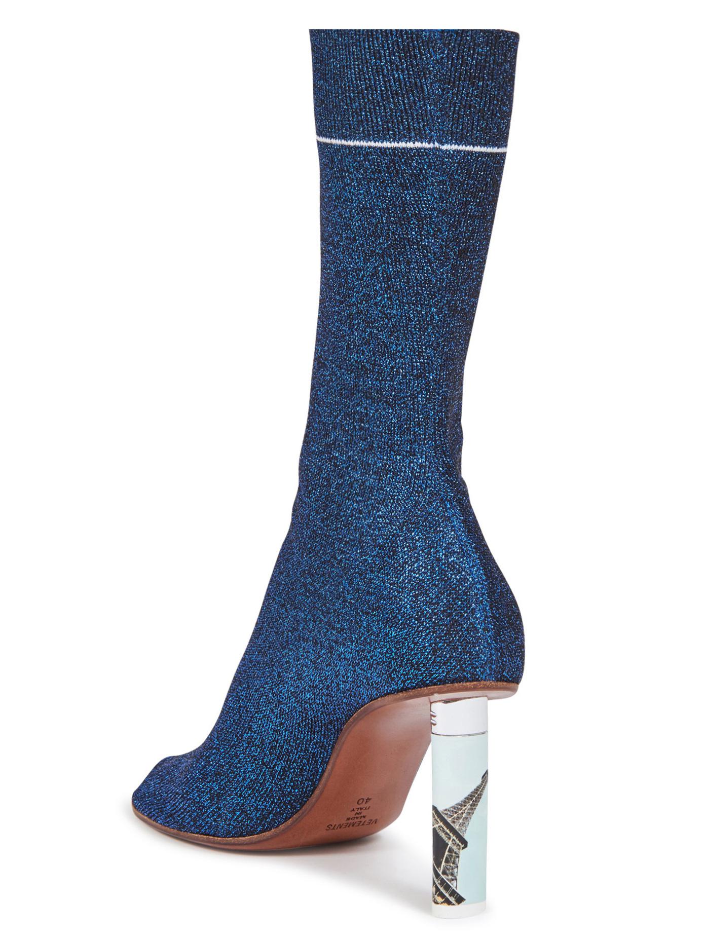 Vetements Cotton Lighter Heel Sock Ankle Boots in Blue Lyst