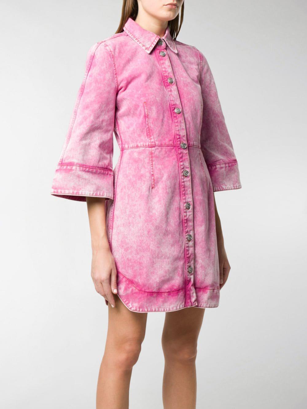 Ganni Washed Denim Dress in Pink | Lyst