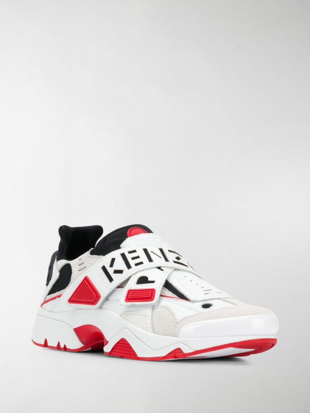KENZO Leather Sonic Velcro Sneakers In White And Red for Men | Lyst