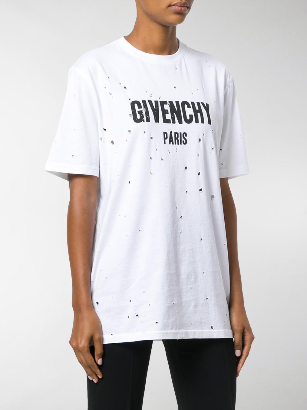 Givenchy Cotton Destroyed Logo Print T-shirt in White - Lyst