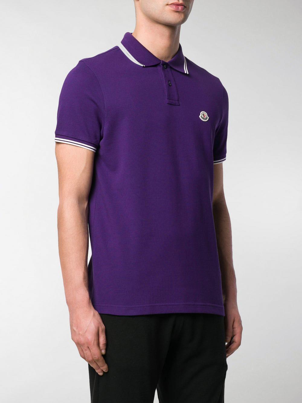 Moncler Cotton Striped Trim Polo Shirt in Purple for Men - Lyst