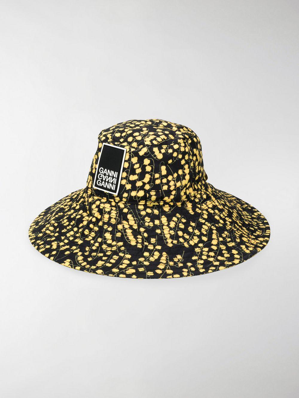 Ganni Floral Hat in Black | Lyst