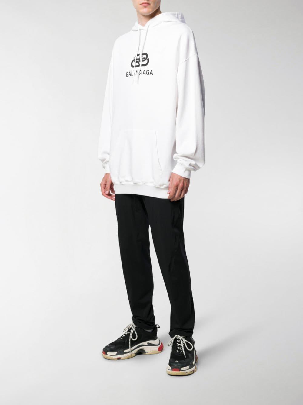 Balenciaga Cotton Bb Logo Print Hoodie in White for Men - Save 30% - Lyst