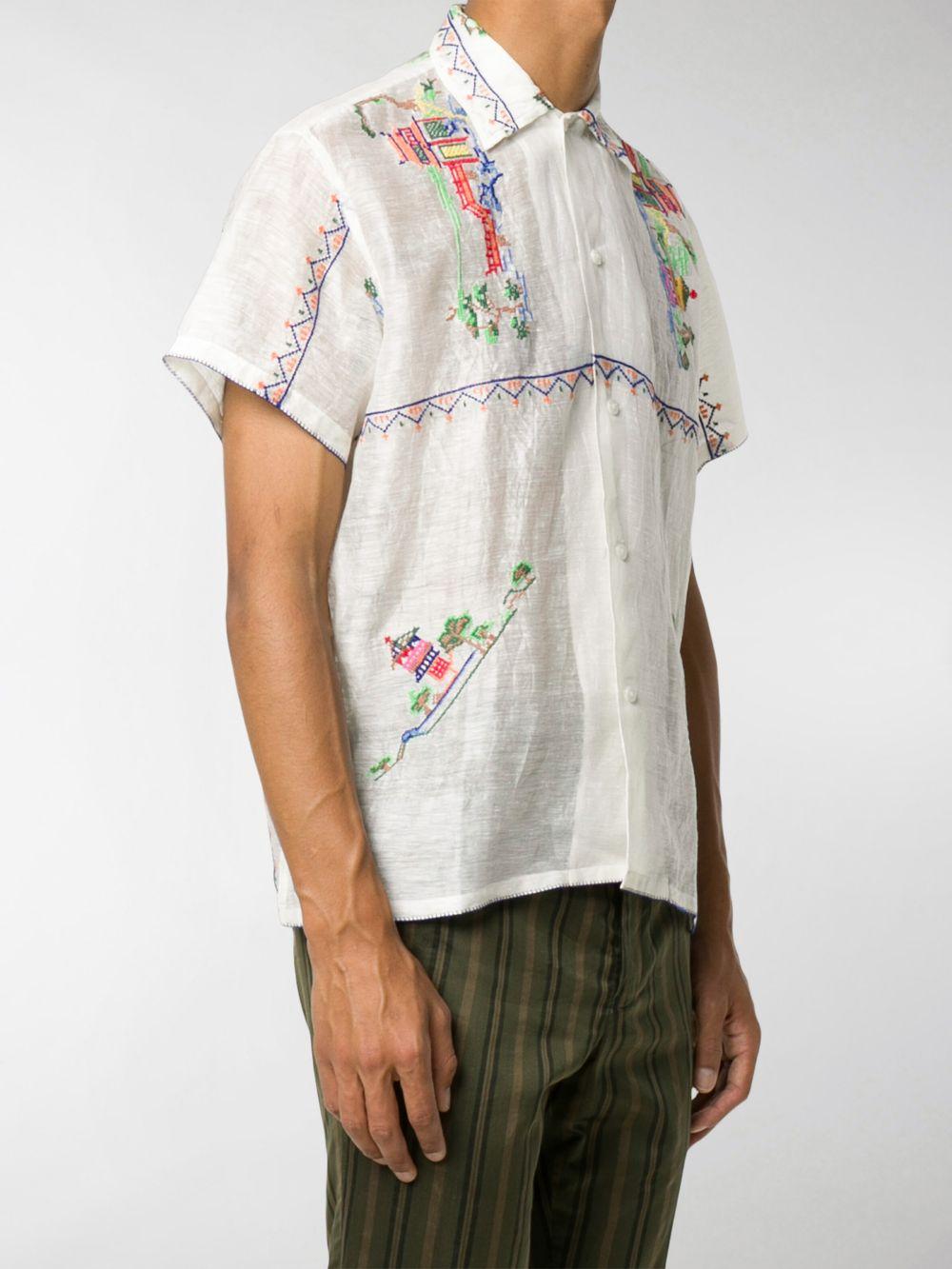 Bode Silk Embroidered Short-sleeved Shirt in White for Men - Lyst