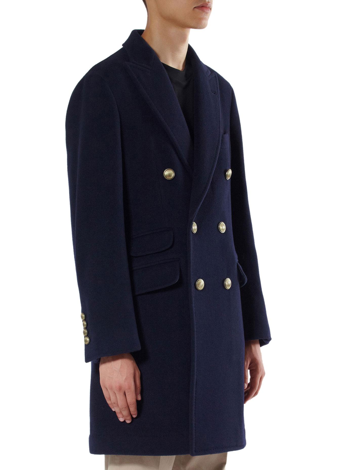Brunello Cucinelli Doublebreasted Wool /cashmere Coat With Gold Buttons ...