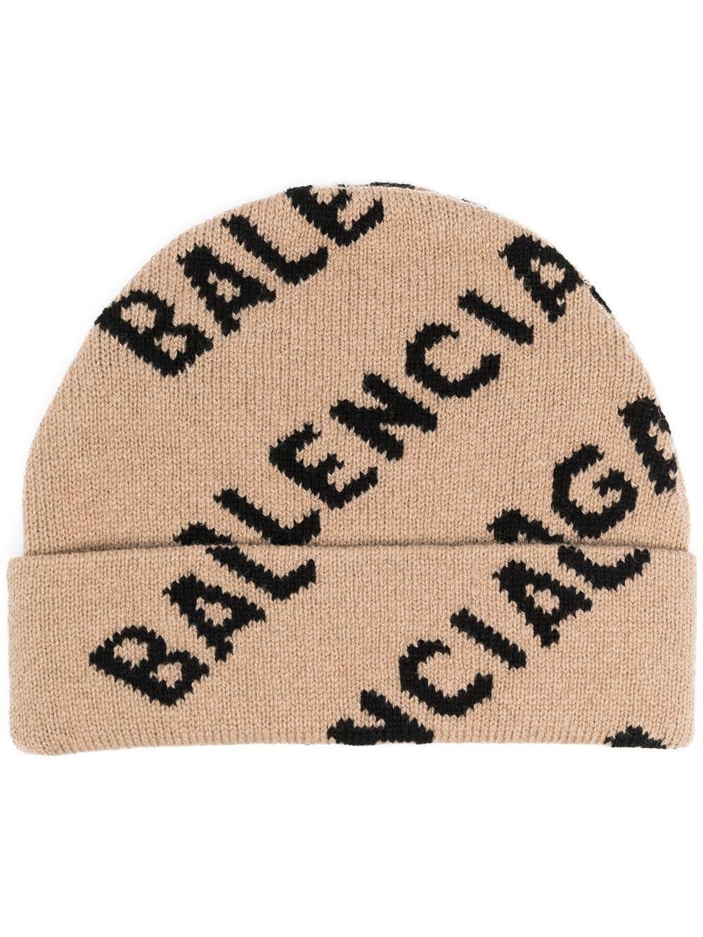 Balenciaga Wool All Over Logo Beanie in Beige (Natural) | Lyst