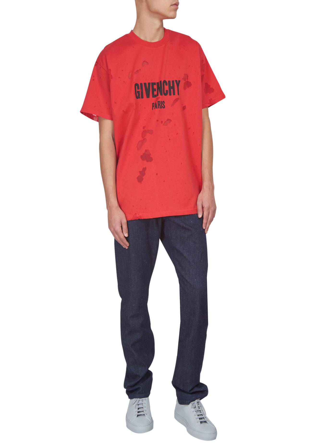 Red Distressed Logo T-shirt for Men 