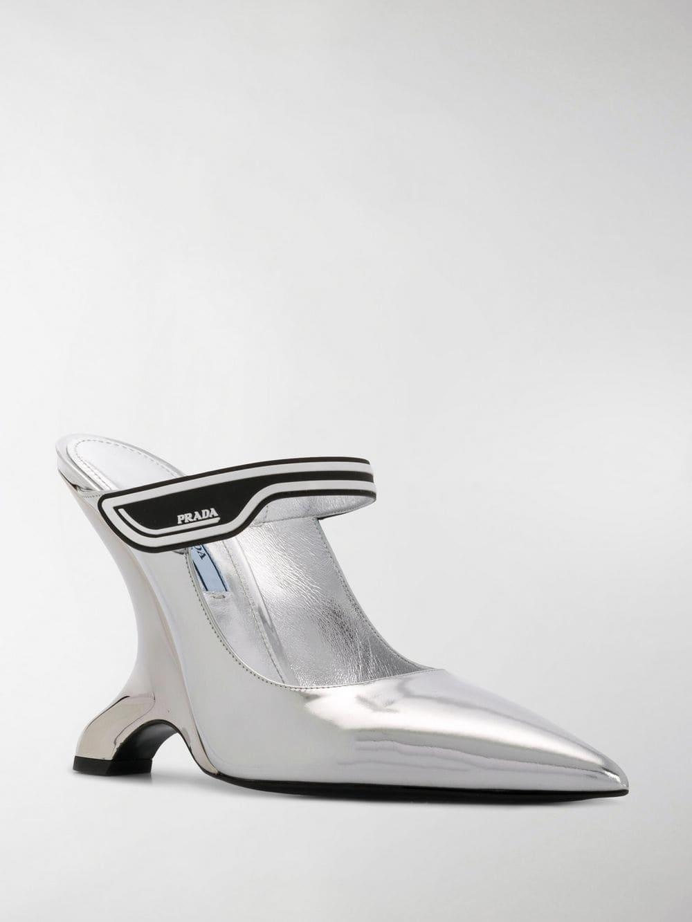 silver prada mules