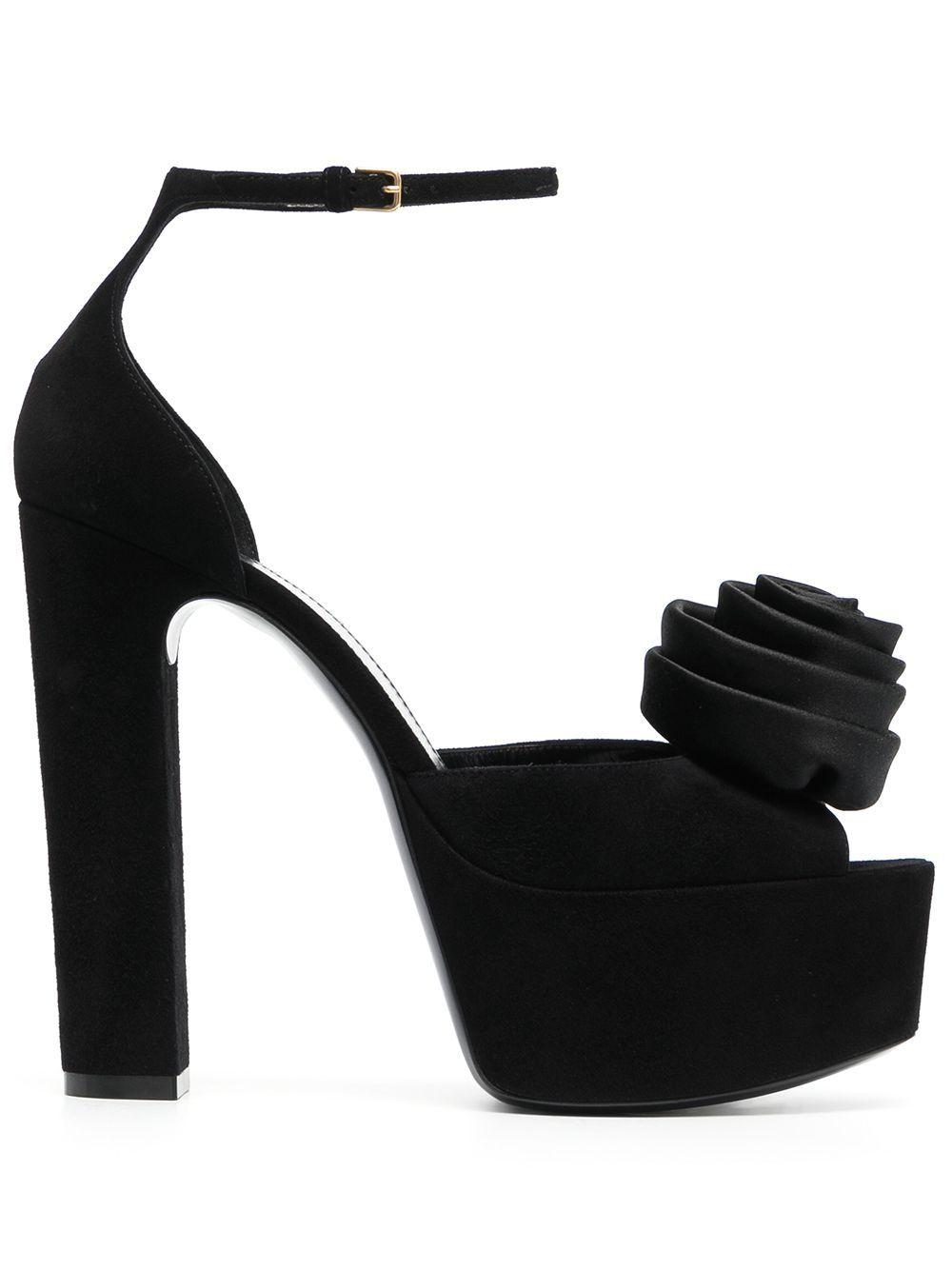 Saint Laurent Jodie Flower-detail Platform Sandals in Black | Lyst