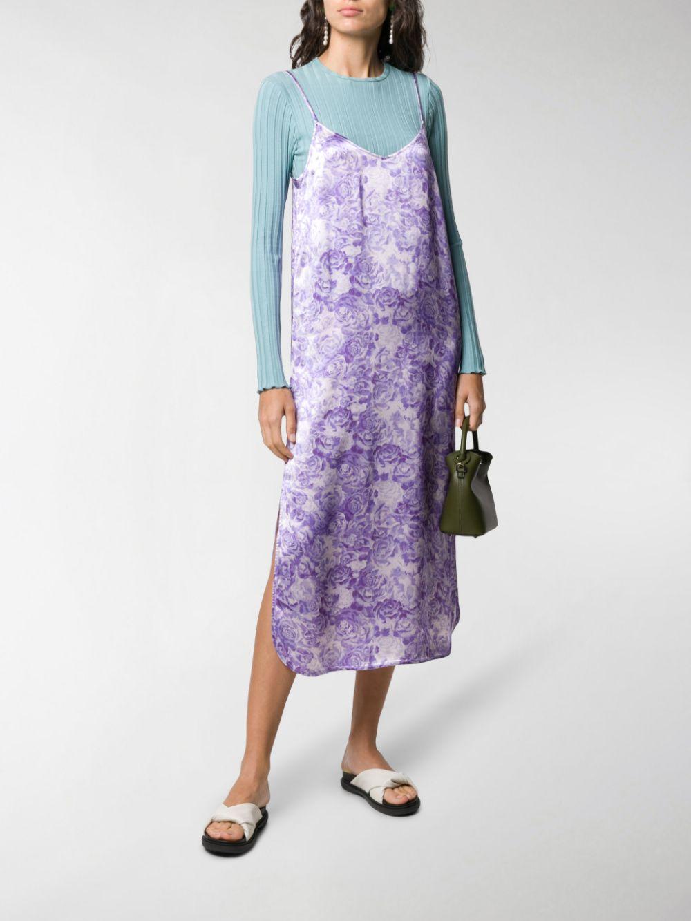 Ganni Heavy Satin Printed Slip Dress in Floral (Purple) - Lyst
