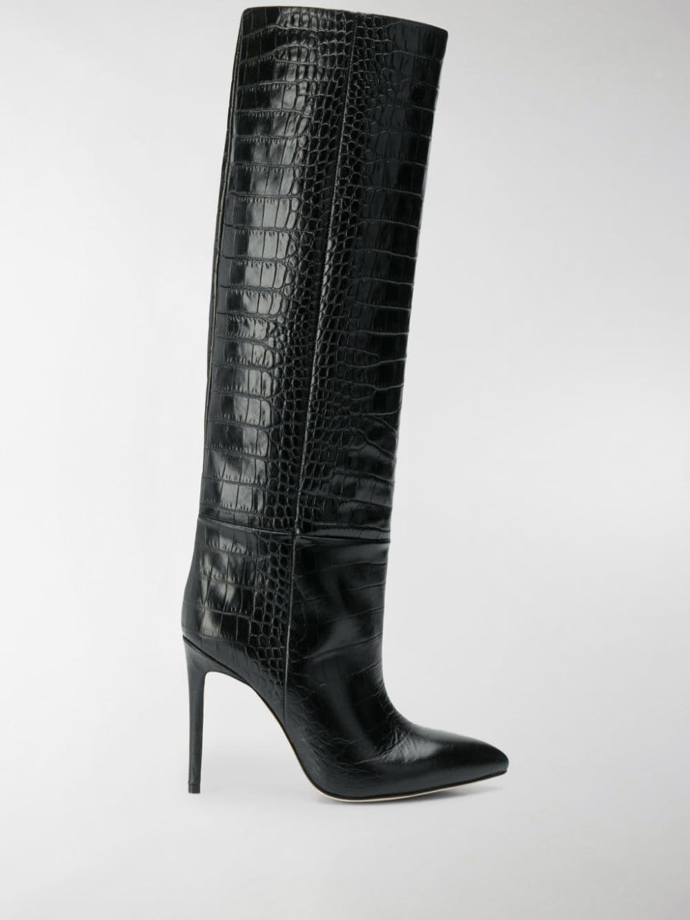 black crocodile heeled boots