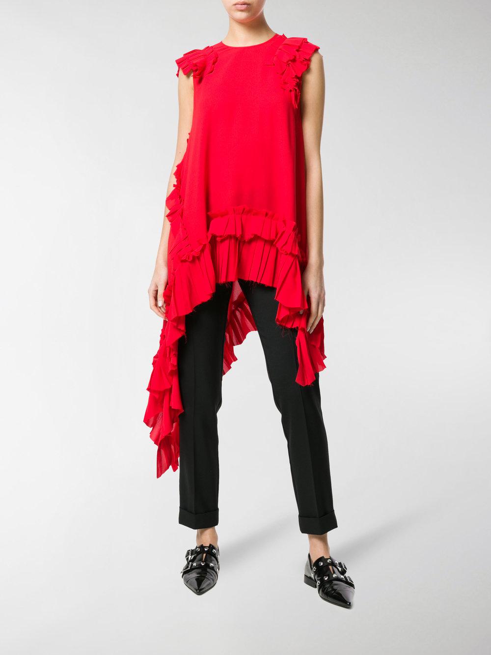 Alexander McQueen Silk Asymmetric Ruffle Top in Red - Save 47 