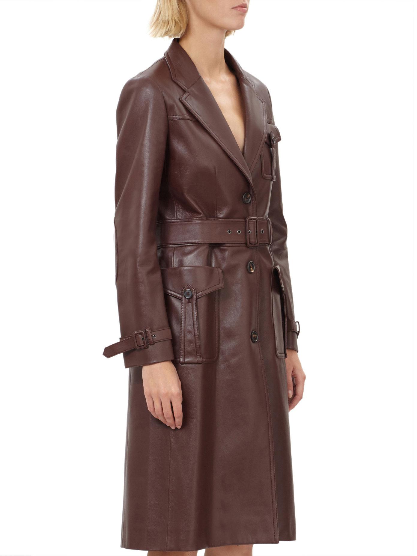 Prada Leather Trench Coat in Bordeaux (Brown) | Lyst