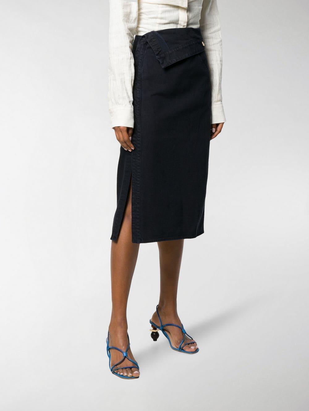 jacquemus folded denim midi skirt
