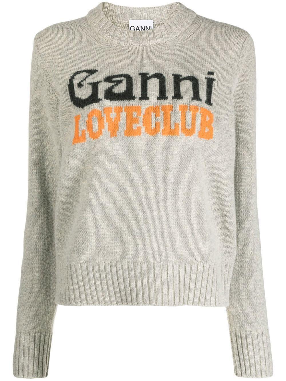 Ganni Logo-intarsia Jumper in Gray | Lyst