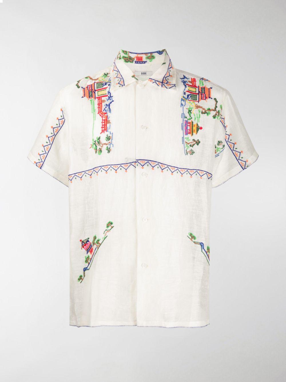 Bode Silk Embroidered Short-sleeved Shirt in White for Men - Lyst
