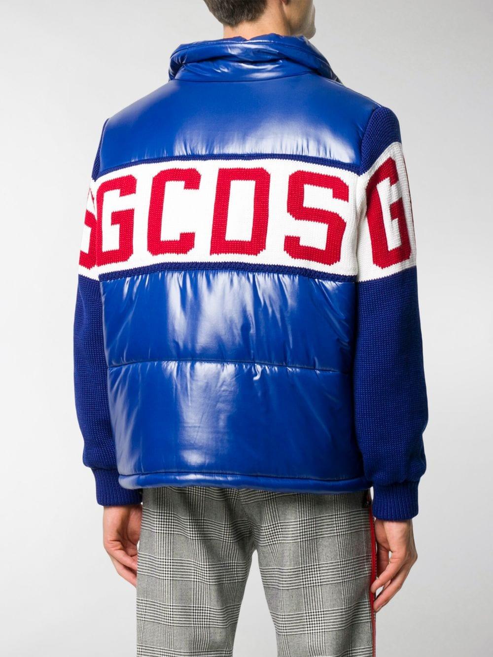 Gcds Knitted Panel Puffer Jacket in Blue for Men - Lyst